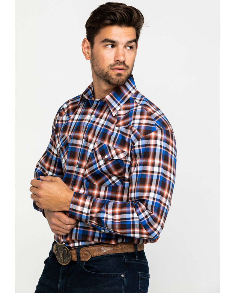 Rough Stock By Panhandle Men's Walpole Stretch Plaid Long Sleeve Western Shirt , Rust Copper, hi-res