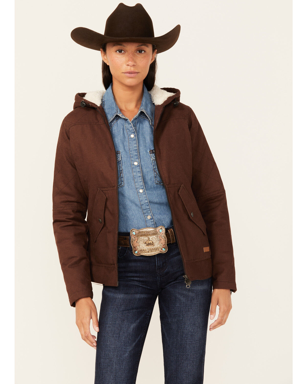 Image #1 - Outback Trading Co Women's Berber Lined Hooded Canvas Heidi Jacket, Brown, hi-res