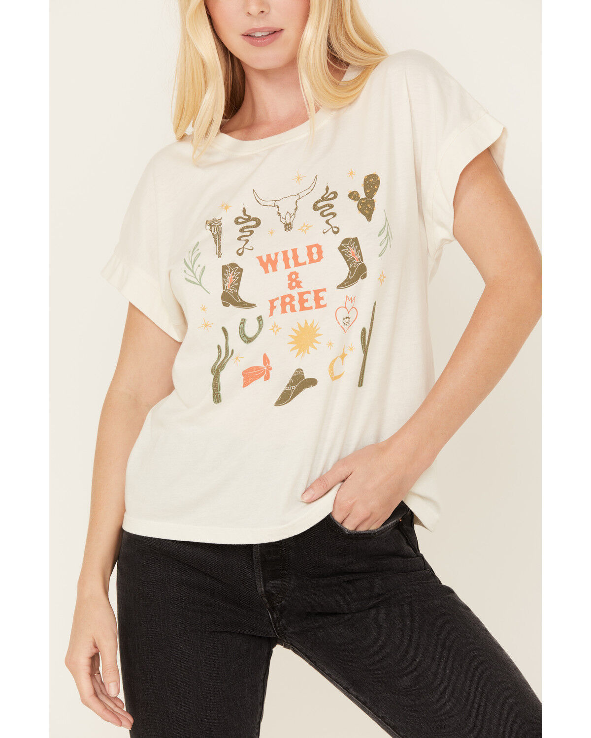 Image #2 - White Crow Women's Wild & Free Short Sleeve Graphic Tee, White, hi-res
