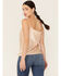 Image #3 - Lush Women's Satin Draped Lace Trim Camisole Top, Taupe, hi-res