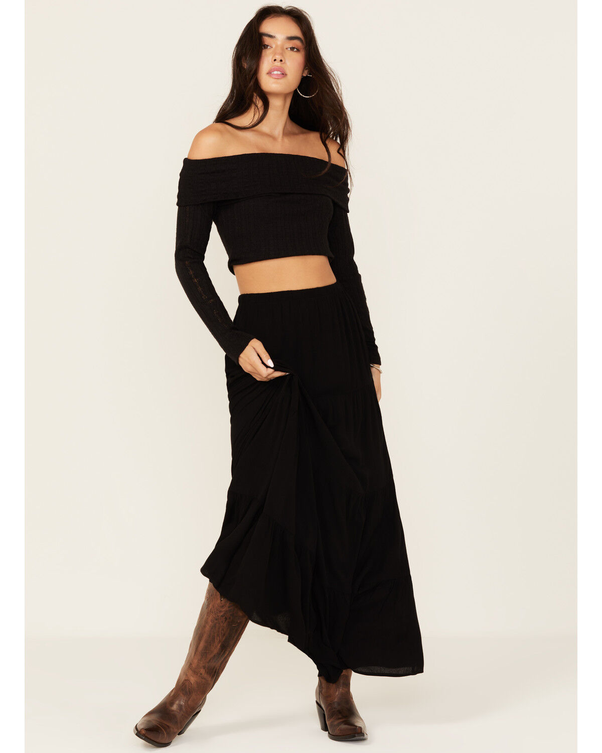 Image #1 - Originality Women's Tiered Maxi Skirt, Black, hi-res