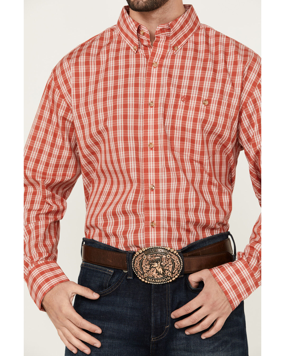 Image #3 - Wrangler Men's Classic Plaid Print Long Sleeve Button-Down Western Shirt - Tall, Red, hi-res