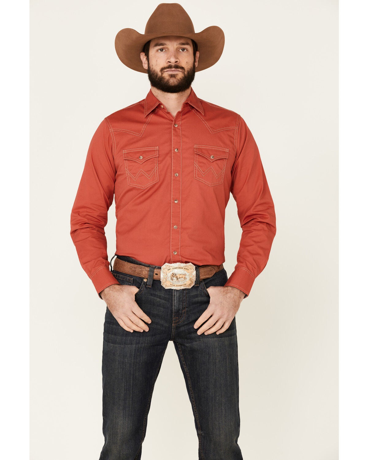 Red Solid Long Sleeve Western Shirt 