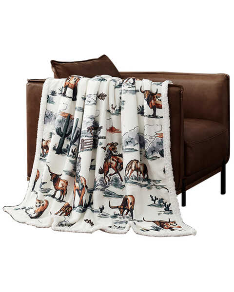 Image #1 - HiEnd Accents Ranch Life Western Toile Campfire Sherpa Throw, Black, hi-res