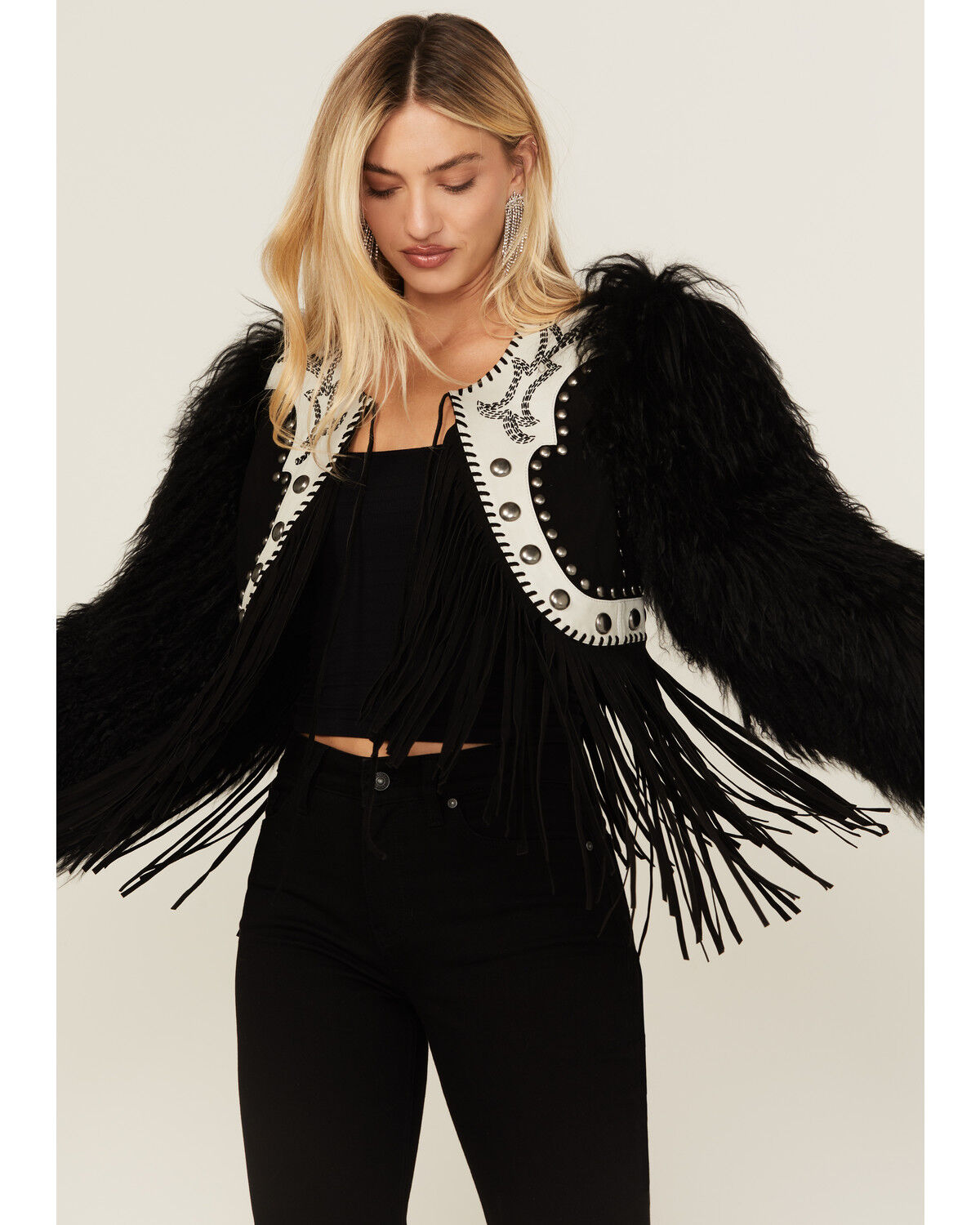 Image #2 - Double D Ranch Women's Wild Woolie Fringe Cropped Jacket, Black, hi-res