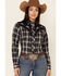Roper Women's Black Plaid Fancy Applique Yoke Long Sleeve Snap Western Shirt , Black, hi-res