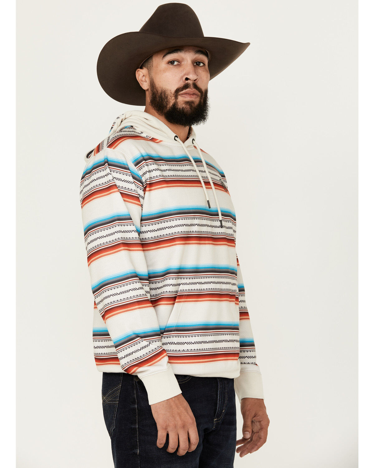Image #2 - Hooey Men's Mesa Serape Striped Hooded Sweatshirt, Cream, hi-res