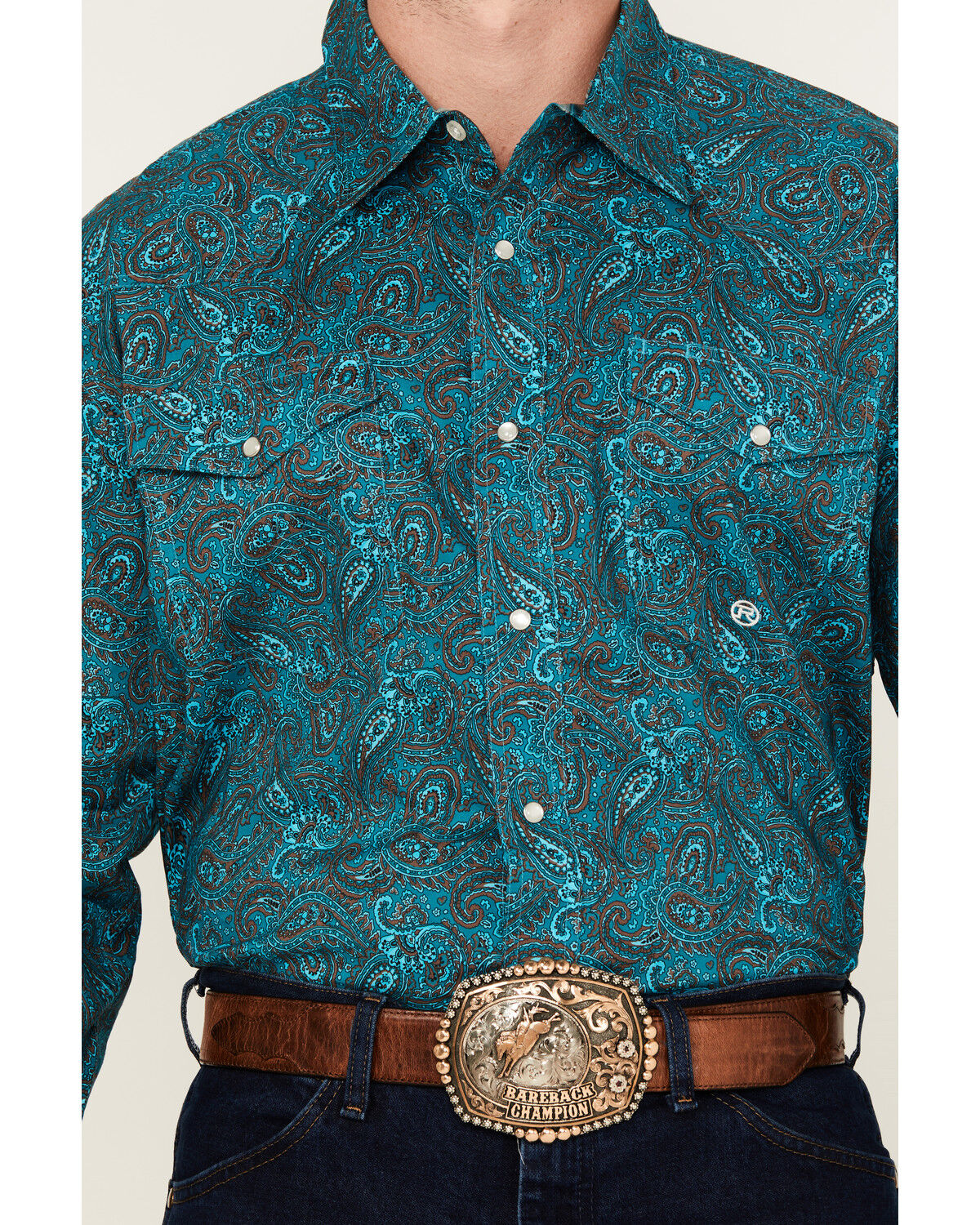 Image #3 - Roper Men's Amarillo Paisley Print Long Sleeve Snap Western Shirt, Turquoise, hi-res