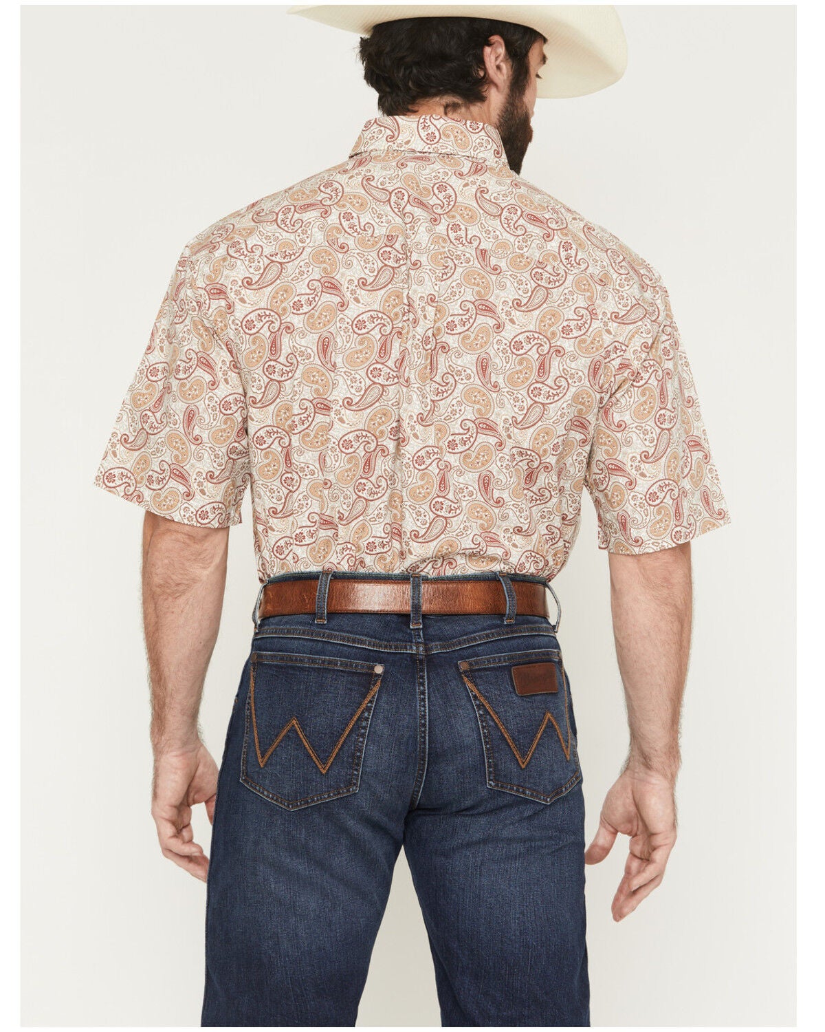 Image #4 - George Strait by Wrangler Men's Paisley Print Short Sleeve Button-Down Stretch Western Shirt - Big, Tan, hi-res