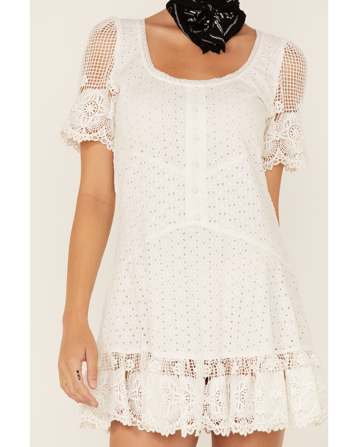Image #3 - Maia Bergman Women's Ori Crochet Eyelet Short Sleeve Mini Dress, White, hi-res