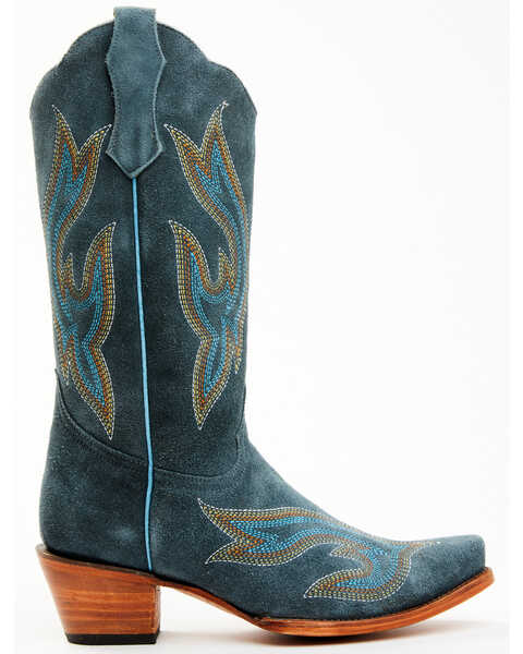 Image #2 - Planet Cowboy Women's Steel My Blues Psychedelic Suede Leather Western Boot - Snip Toe , Blue, hi-res