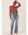 Image #4 - En Crème Women's Floral Ruffle Hem Blouse, Red, hi-res