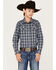 Image #1 - Cody James Boys' Plaid Print Long Sleeve Western Snap Shirt, Navy, hi-res