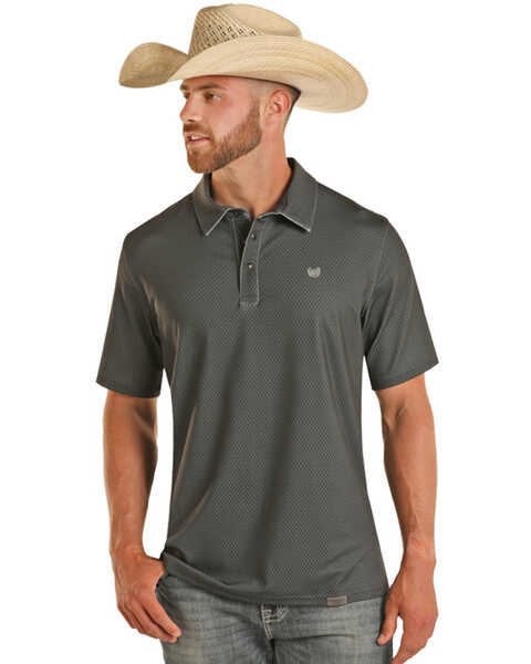 Panhandle Men's Geo Print Short Sleeve Stretch Polo Shirt, Charcoal, hi-res