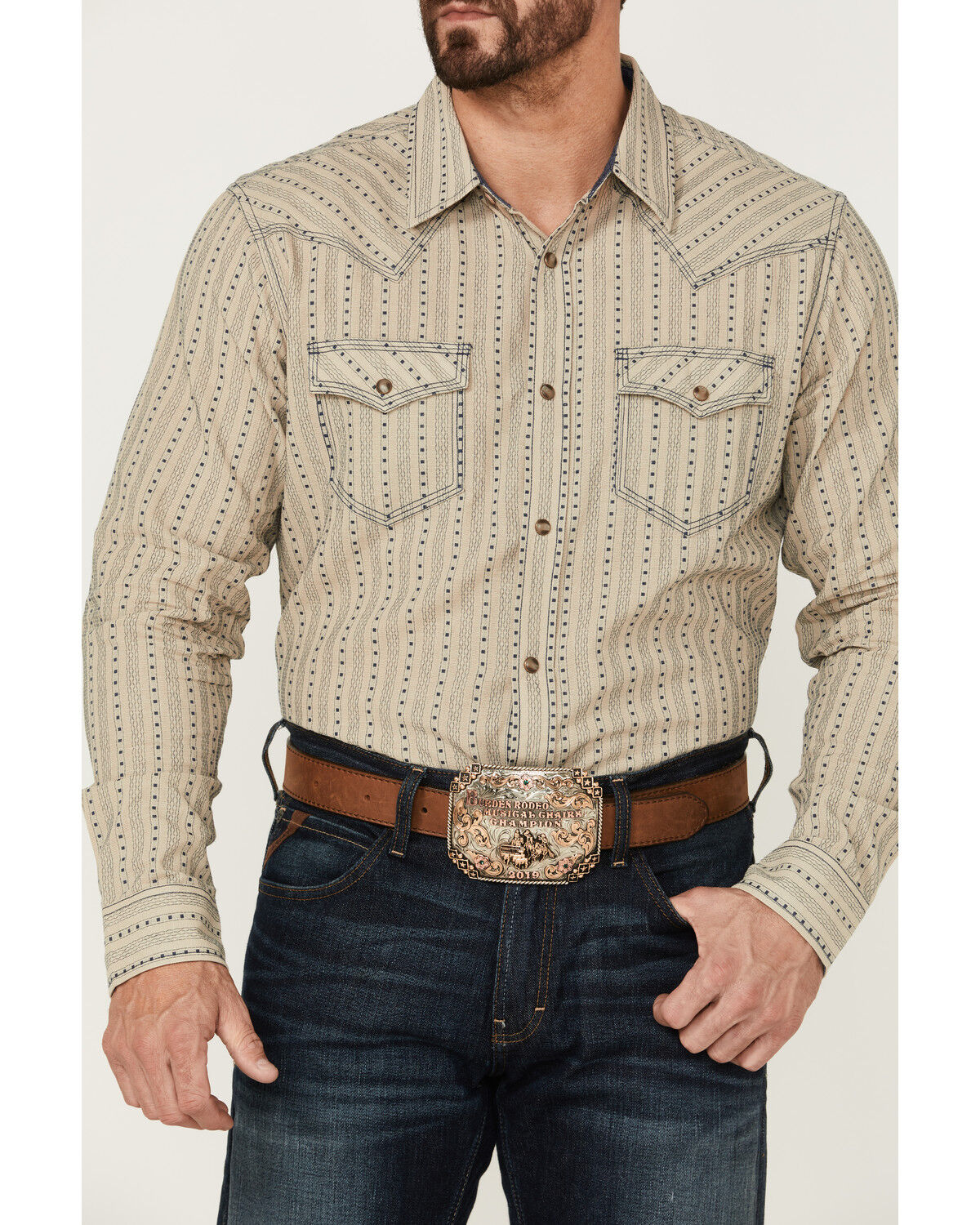 Image #3 - Moonshine Spirit Men's Dobby Stripe Long Sleeve Snap Western Shirt, , hi-res
