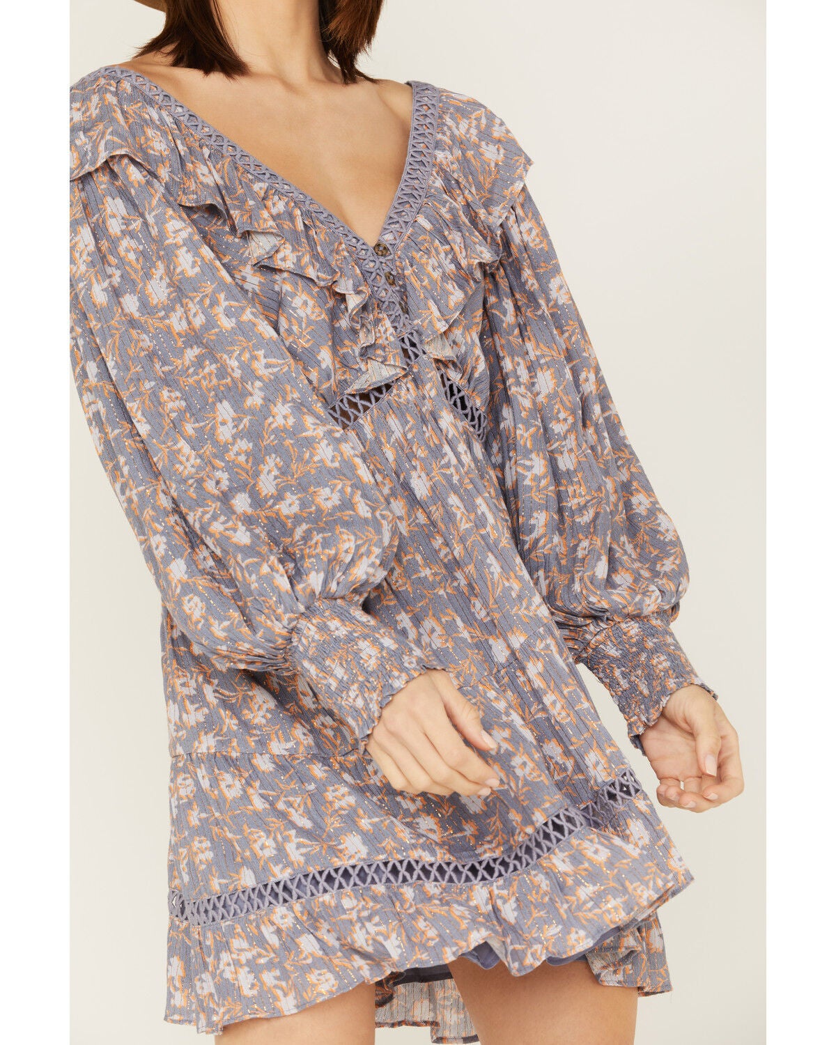 Image #3 - Jen's Pirate Booty Women's Floral Print Long Sleeve Wildflower Lasi Mini Dress, Blue, hi-res