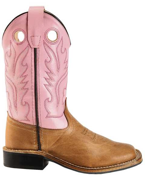Old West Youth Girls' Pink Canyon Cowgirl Boots, Tan, hi-res