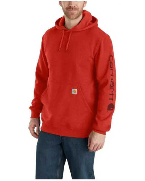 Carhartt Men's Loose Fit Midweight Logo Sleeve Graphic Hooded Sweatshirt, Red, hi-res