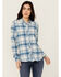 Image #1 - Idyllwind Women's Viola Plaid Print Long Sleeve Pearl Snap Western Shirt, Indigo, hi-res
