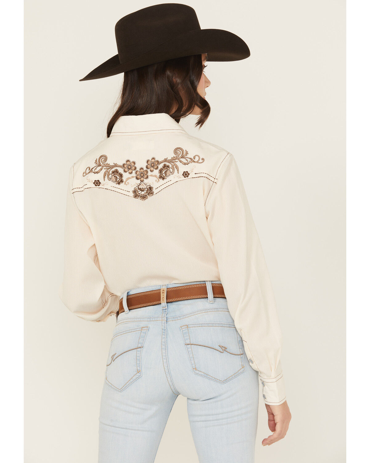 Image #4 - Cowgirl Hardware Women's Floral Embroidered Long Sleeve Snap Western Shirt, Cream, hi-res