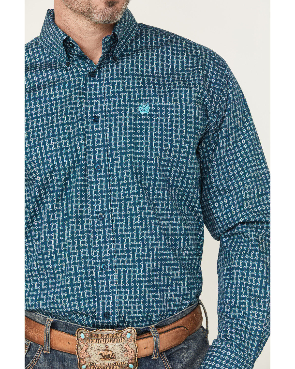 Image #3 - Cinch Men's Geo Print Long Sleeve Button-Down Western Shirt, Blue, hi-res