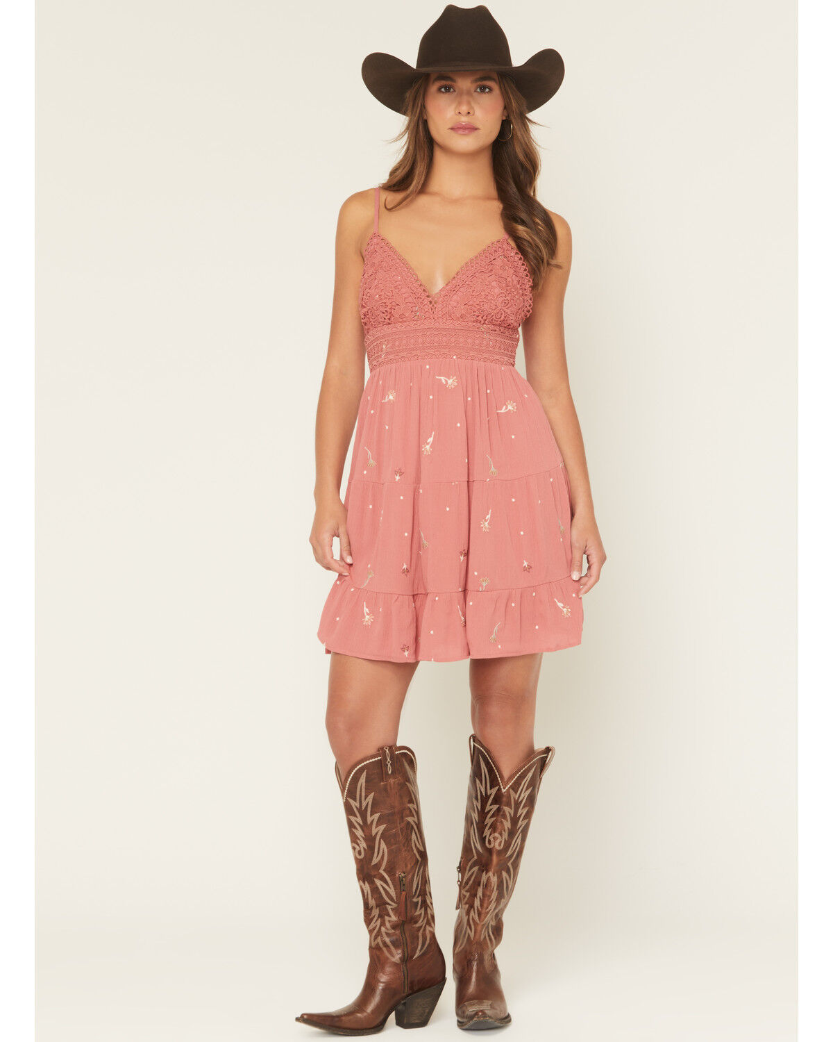 Image #1 - A.T.A.P Women's Crochet Embroidered Sleeveless Mini Dress, Pink, hi-res