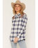 Image #1 - Idyllwind Women's Mara Plaid Print Long Sleeve Pearl Snap Oversized Shirt, Dark Blue, hi-res
