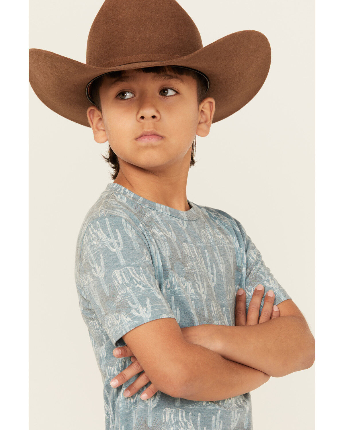 Image #2 - Rock & Roll Denim Boys' Allover Cactus Print Short Sleeve Shirt, Teal, hi-res