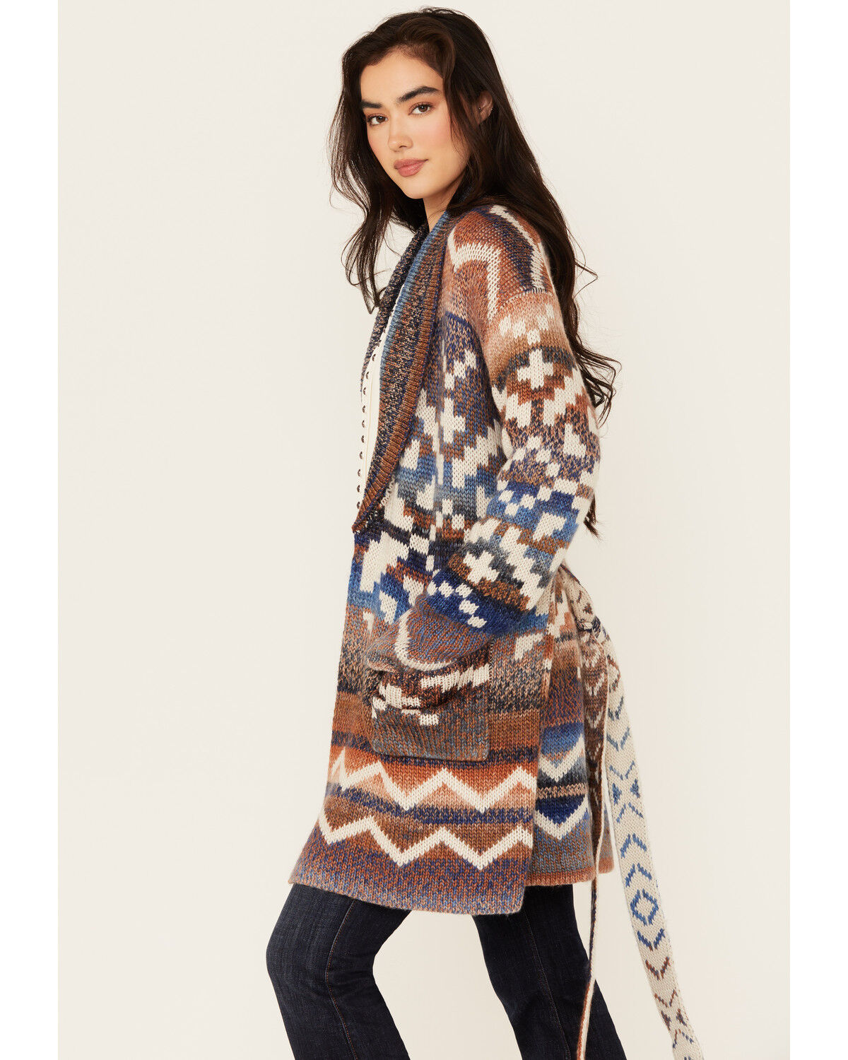 Image #1 - Idyllwind Women's Myhr Southwestern Print Cardigan, Indigo, hi-res