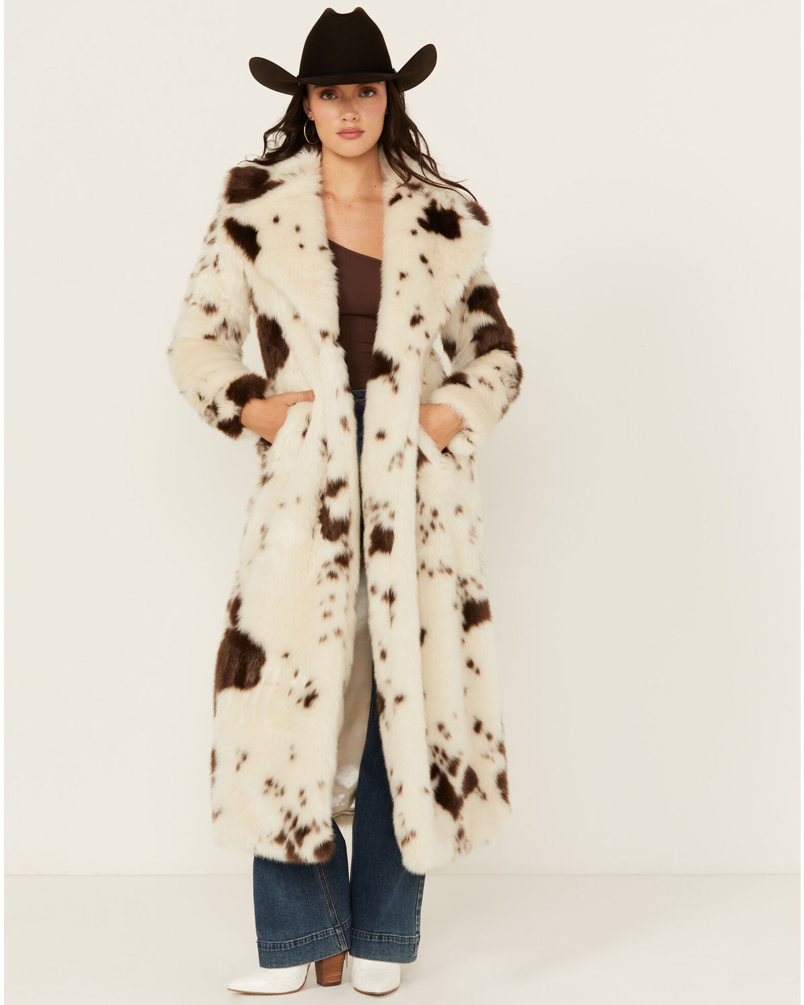 Faux fur duster coat top