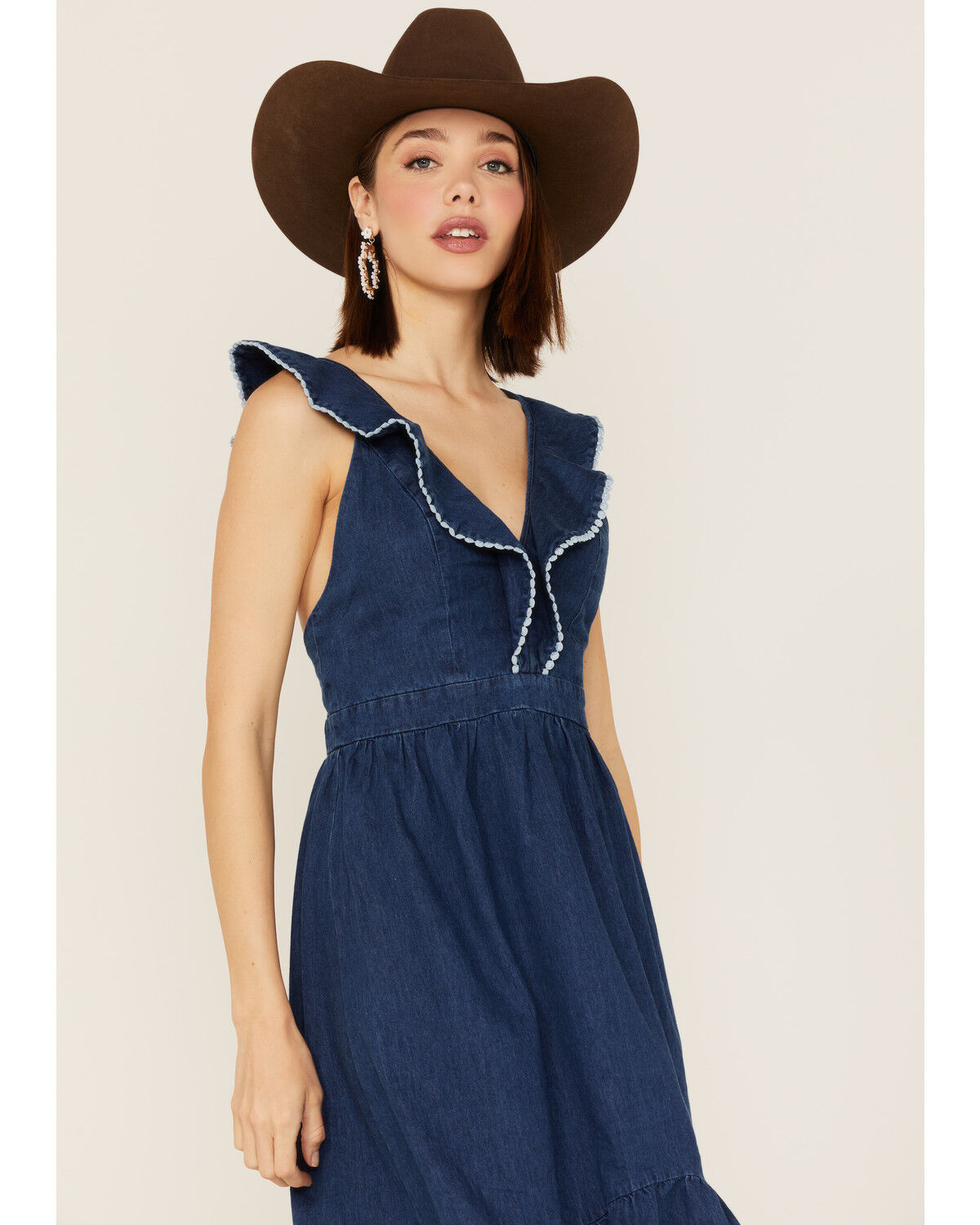 Image #3 - Molly Bracken Women's Ruffle Trim Cross Back Maxi Dress, , hi-res