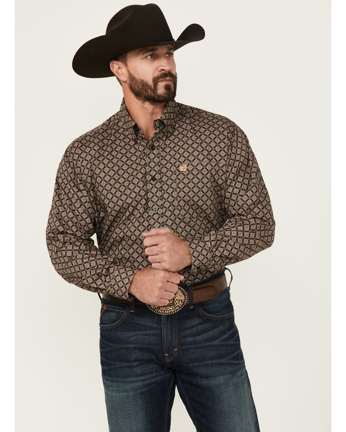 Image #1 - Cinch Men's Medallion Print Long Sleeve Button-Down Western Shirt, Black, hi-res