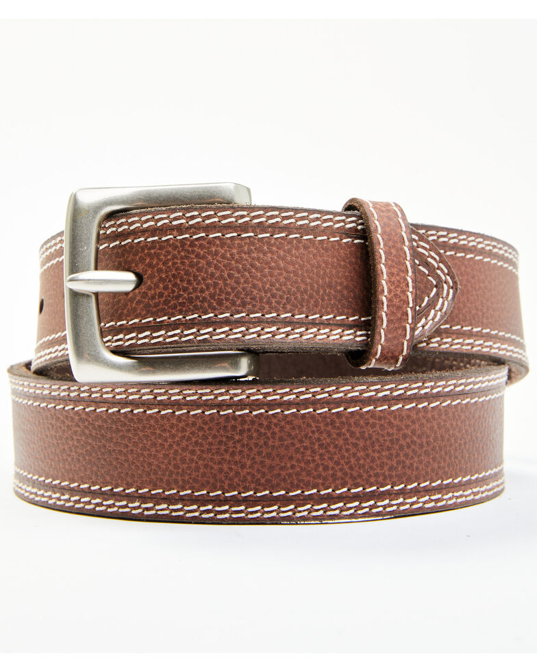 Hawx Men's Brown Triple Contrast Stitch Leather Work Belt, Brown, hi-res