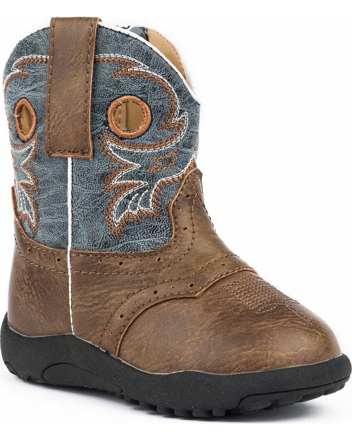 Image #1 - Roper Infant Boys' Daniel Distressed Saddle Vamp Cowbabies Boots - Round Toe, Brown, hi-res