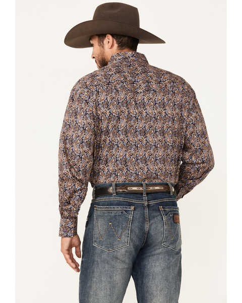 Image #8 - Roper Men's Amarillo Paisley Print Long Sleeve Snap Western Shirt, Navy, hi-res