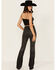 Image #3 - Vibrant Denim Women's Embellished High Rise Flare Pants, Black, hi-res