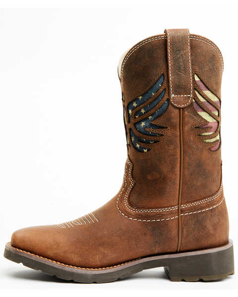Image #3 - RANK 45® Women's Inspired Stars and Stripes Inlay Shaft Performance Leather Western Boots - Broad Square Toe , Brown, hi-res