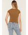 Image #4 - Fornia Women's Lace Trim Printed Short Sleeve Cropped Top, Brown, hi-res