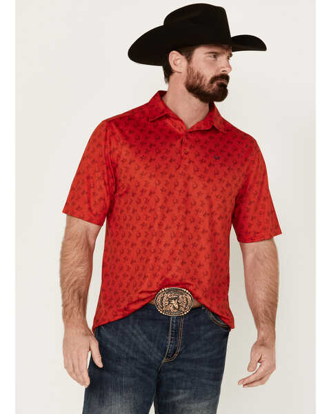 Cinch Men's ARENAFLEX® Cowboy Print Short Sleeve Performance Polo , Red, hi-res