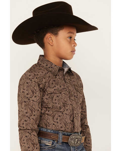 Image #2 - Cody James Boys' Linear Paisley Print Long Sleeve Western Snap Shirt, Charcoal, hi-res