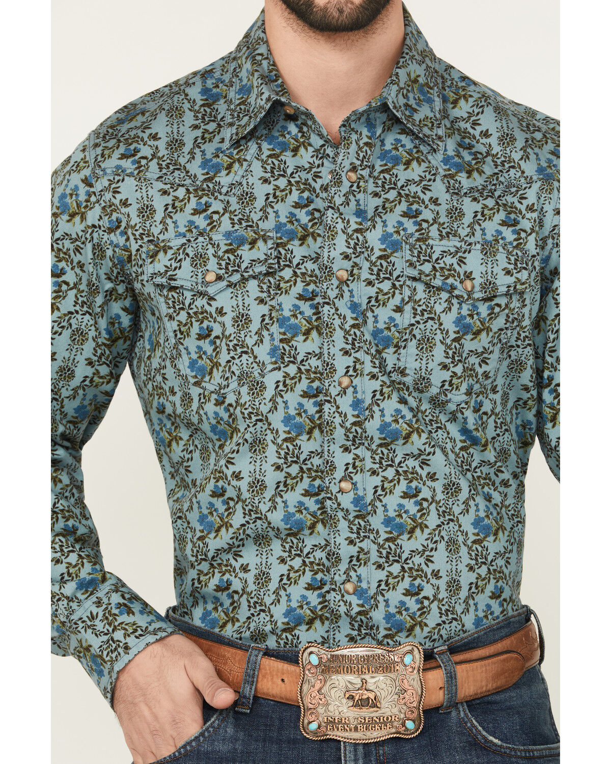 Image #3 - Wrangler Retro Men's Floral Print Long Sleeve Snap Western Shirt, Blue, hi-res