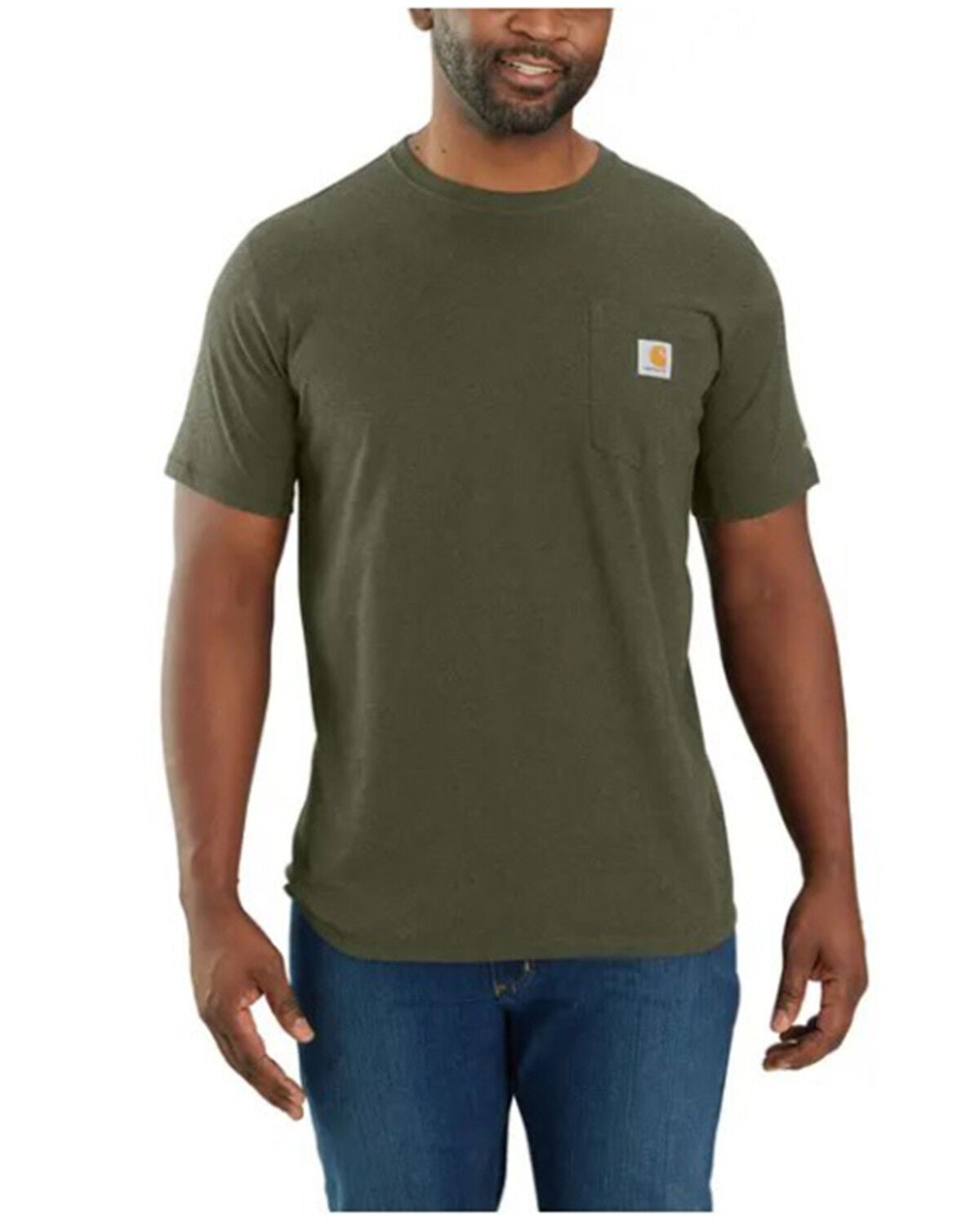 Carhartt Men's Force Relaxed Fit Midweight Short Sleeve Pocket T-Shirt - Tall, Green, hi-res