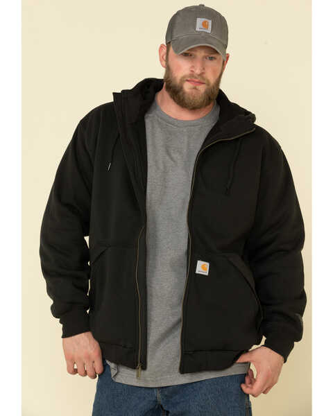 Image #1 - Carhartt Men's Rain Defender Thermal Lined Zip Work Hooded Sweatshirt - Tall, Black, hi-res