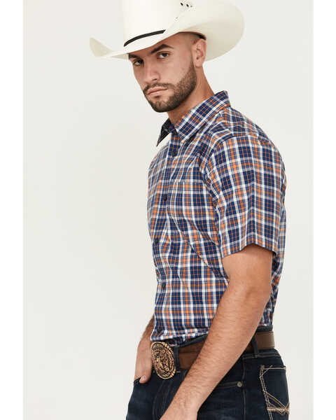 Image #2 - Cody James Men's Tequila Sunrise Plaid Print Short Sleeve Button-Down Stretch Western Shirt , Navy, hi-res
