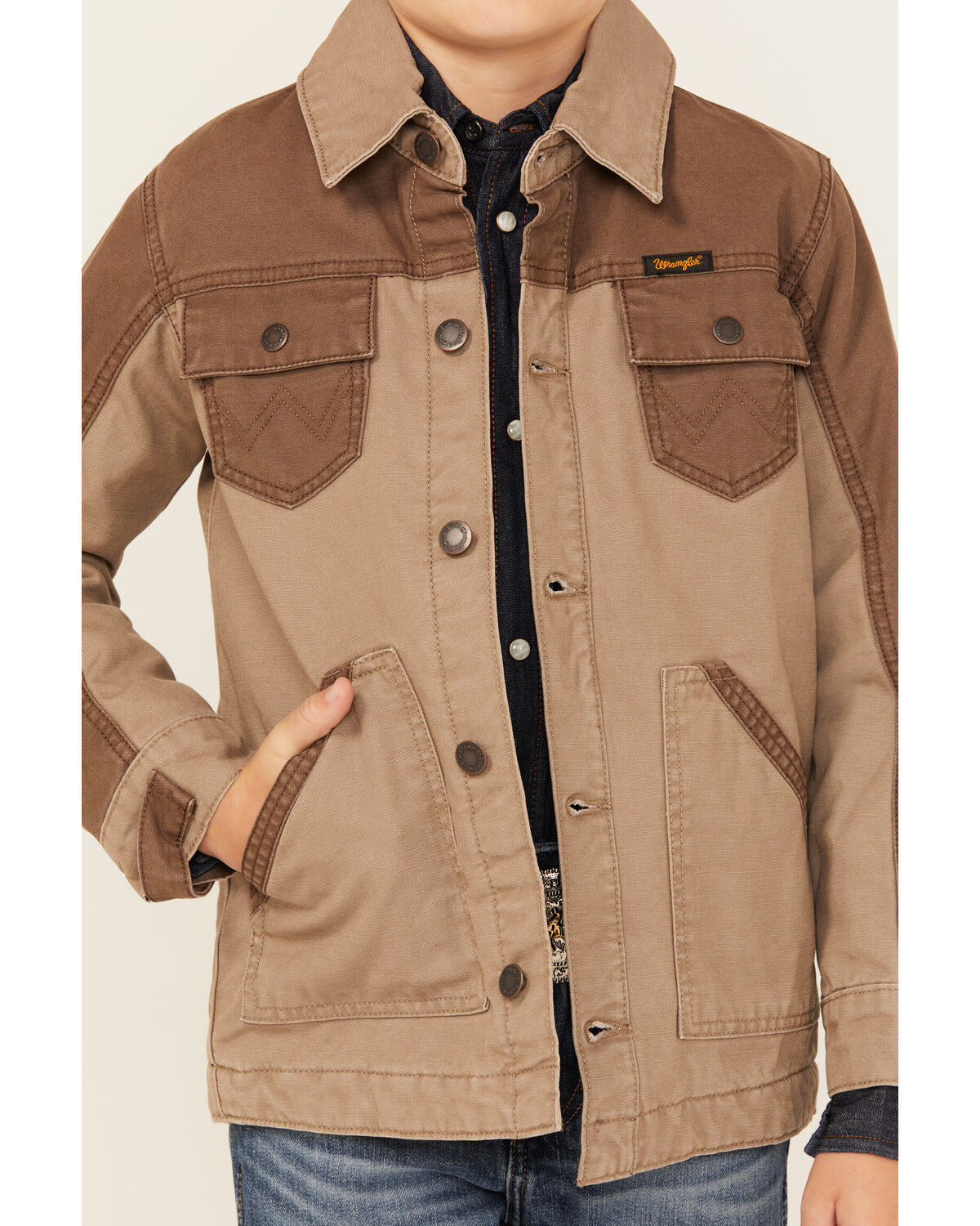 Image #3 - Wrangler Boys' Button-Down Long Jacket, Tan, hi-res