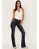 Grace in LA Women's Dark Wash Mid Rise Sequin Embroidered Slim Stretch Bootcut Jeans , , hi-res