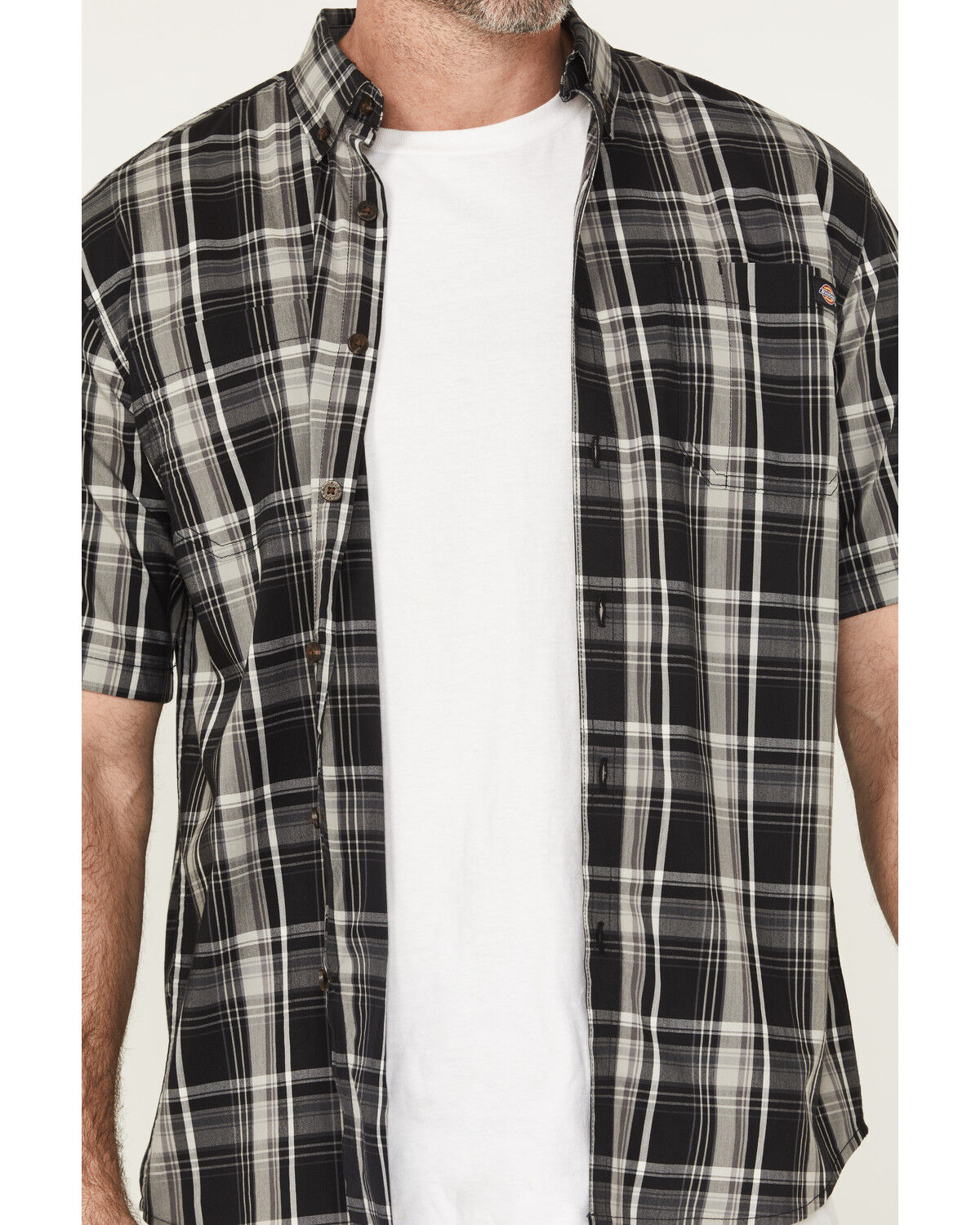 Image #3 - Dickies Men's Flex Plaid Print Short Sleeve Button-Down Work Shirt, Black, hi-res
