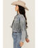 Image #2 - Veveret Women's Light Wash Studded Fringe Cropped Denim Jacket, Light Wash, hi-res