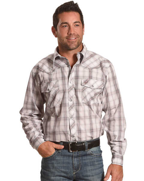 Cowboy Hardware Men's Plaid Print Long Sleeve Western Shirt , White, hi-res
