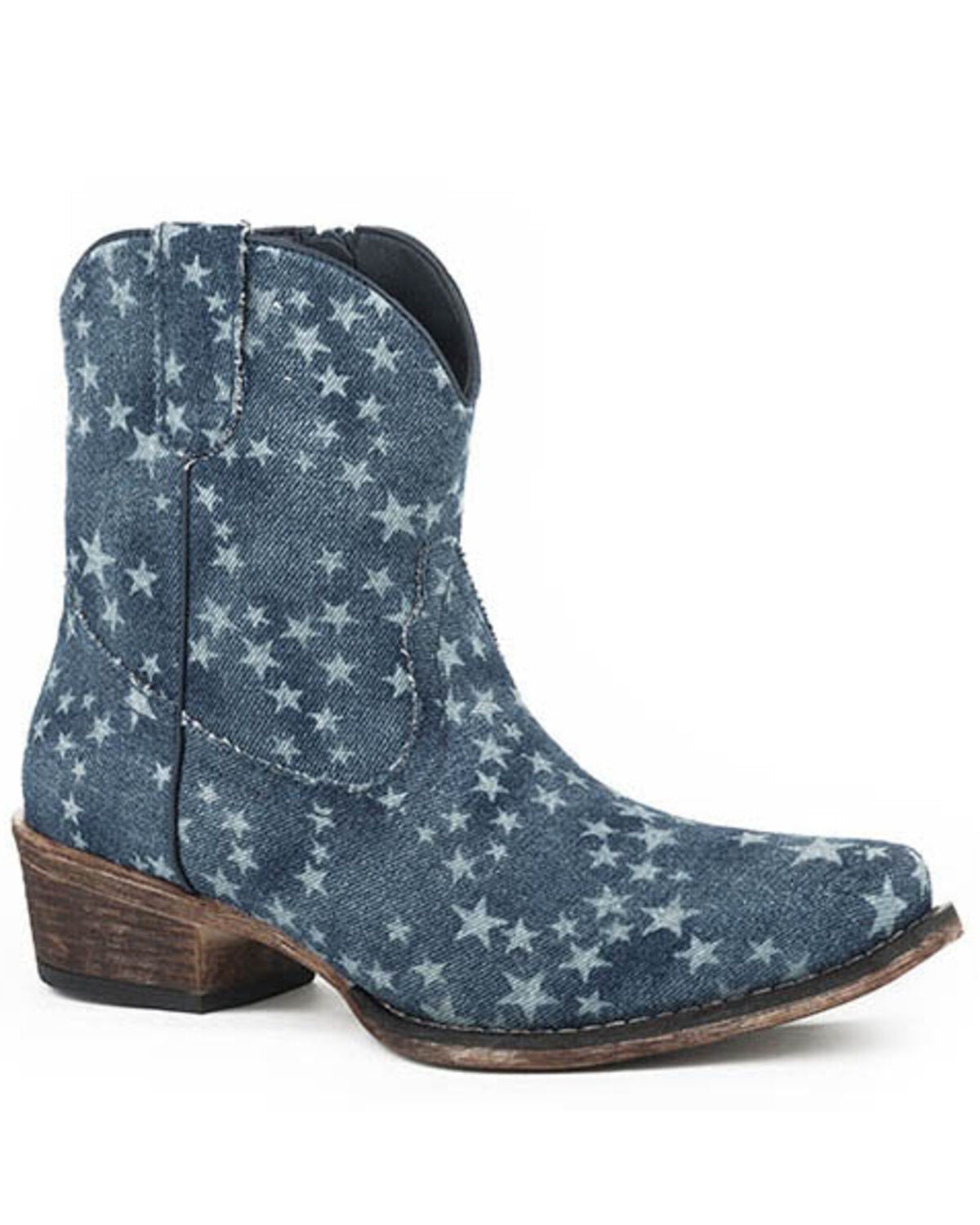 Roper Women's Stone Wash Denim Western Booties - Snip Toe, Blue, hi-res